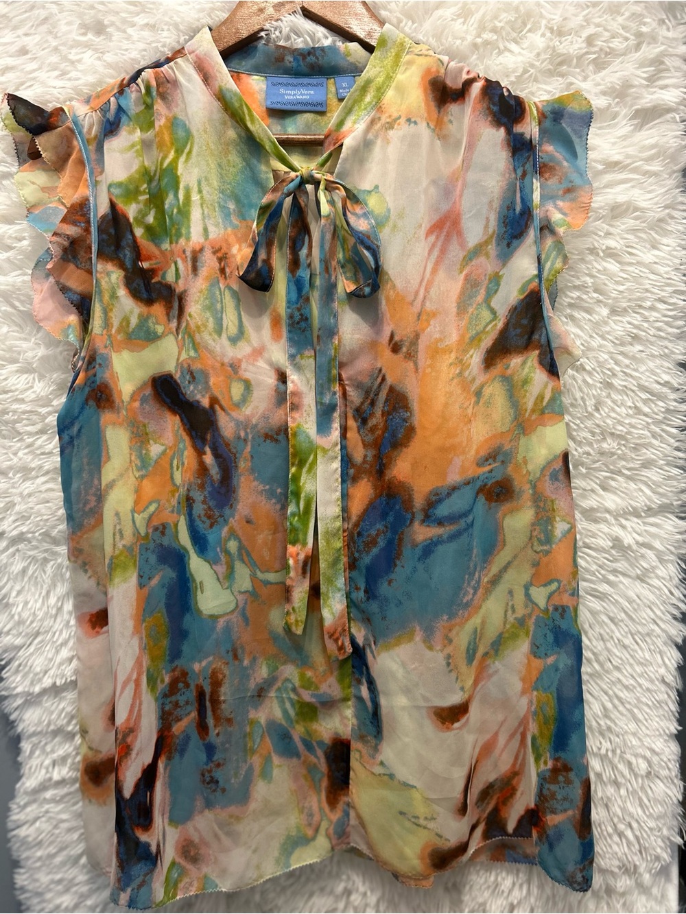 Simply Vera Vera Wang Multi-Color Watercolor Tie-Neck Blouse